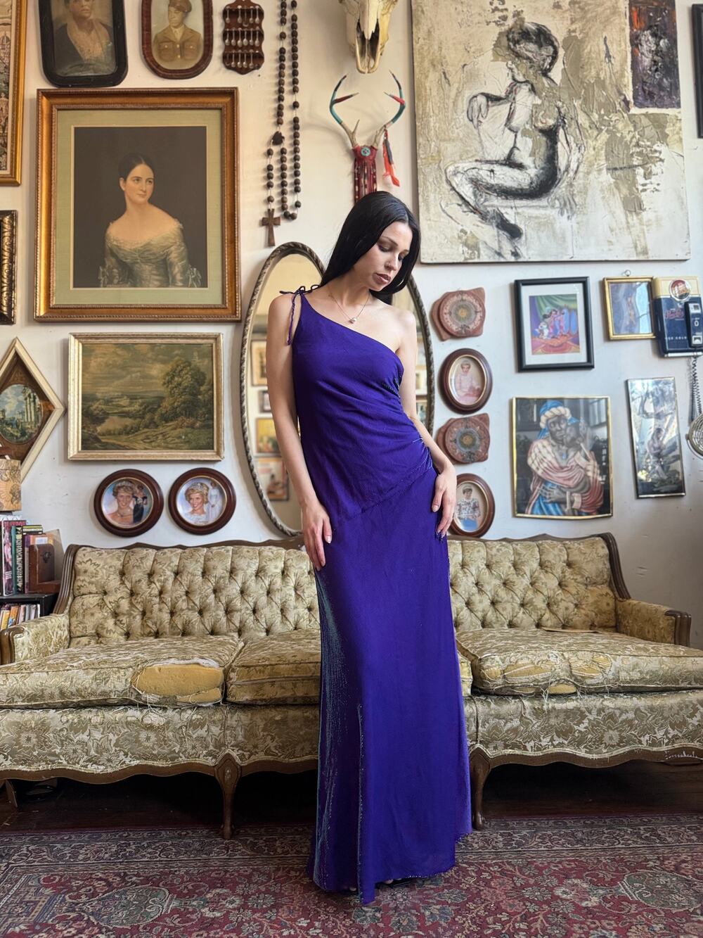 Y2K Iridescent One Shoulder Purple Gown Size Medium